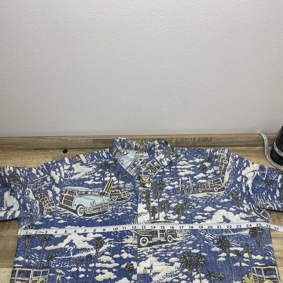 Reyn Spooner XL Eddy Y Woody Classic Car Surf Hawaiian Resort Shirt Palms Sky - Picture 5 of 6